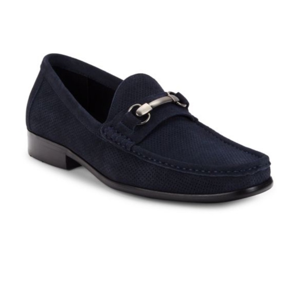 LIKE NEW Saks Fifth Avenue DOMINIC 2 Navy Perforated Suede Loafers 10.5 - Picture 5 of 5